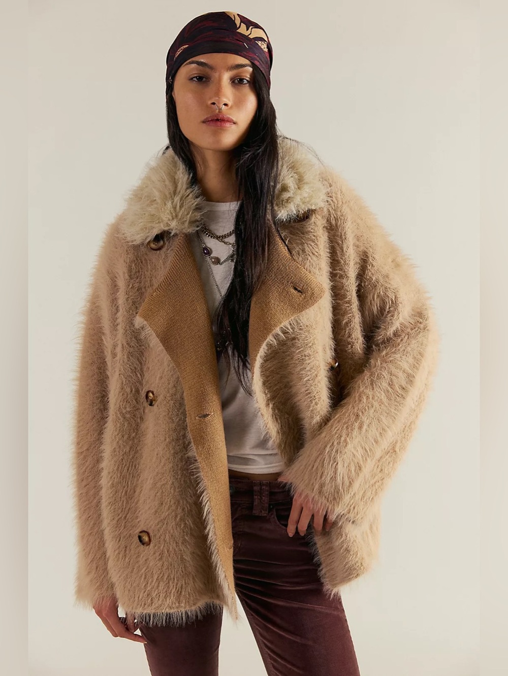 NWT FREE PEOPLE Catch Feelings Sweater | Cafe Au Latt Combo MSRP $198 Oversized